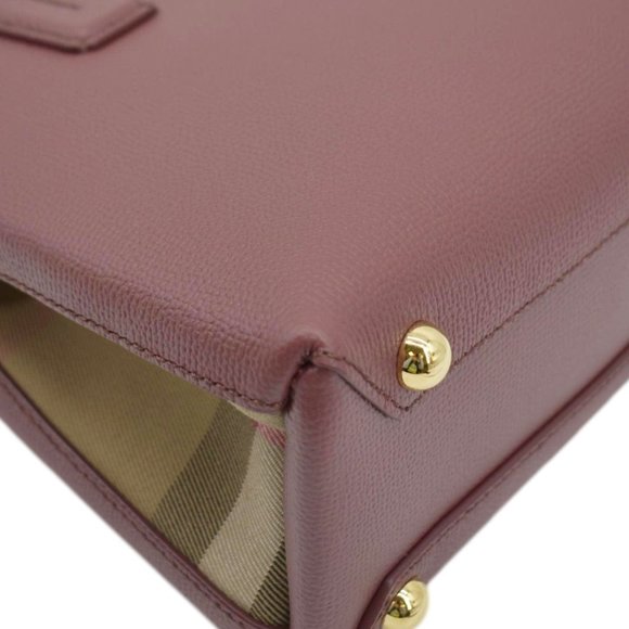 BURBERRY Banner Small House Check Leather Tote Shoulder Bag Maroon - Picture 9 of 14